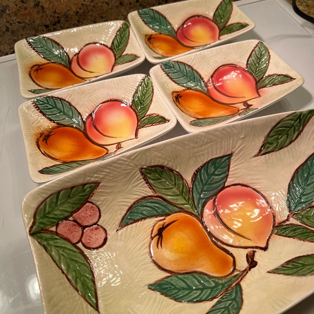 Vibrant Fruit Design Ceramic Serveware Set, Platter 12x6” Dishes 4.5x6” - Picture 9 of 13